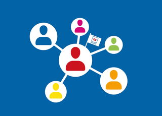 bunte Personen-Icons als Netzwerk angeordnet und Parität-Flagge
